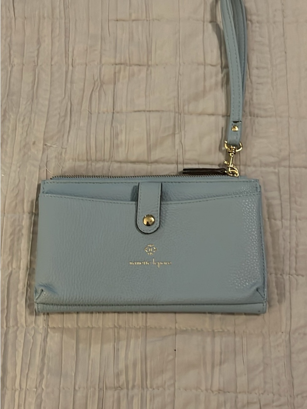 Nanette Lepore Pale Blue Pebbled Leather Wristlet Clutch